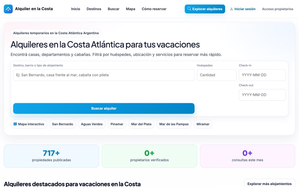 Home de AlquilerEnLaCosta, portal de alquileres temporarios en la costa atlántica