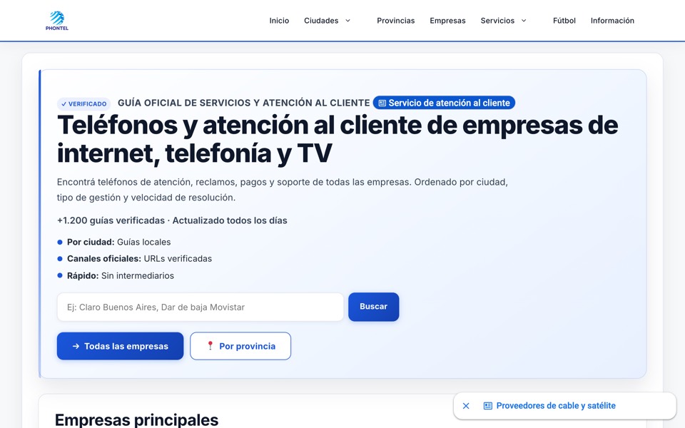 Home del portal Phontel, con el buscador de planes de internet sobre fondo oscuro